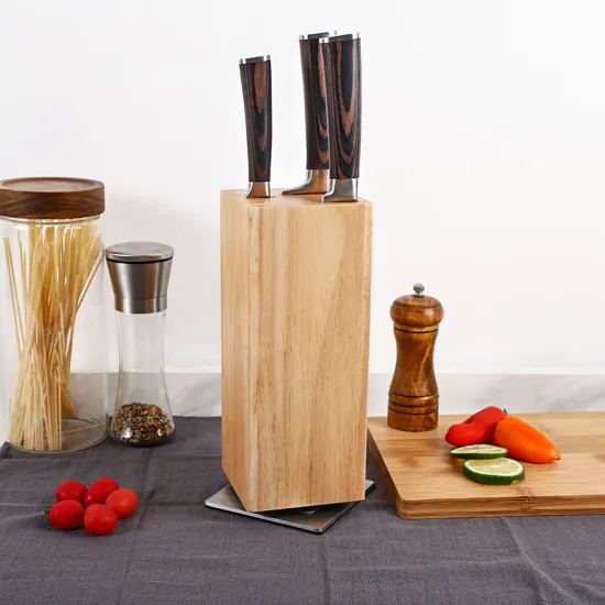 Smart 4-Sided Rubber Wood Rotating Magnetic Knife Holder: The Perfect Kitchen Knife Organizer