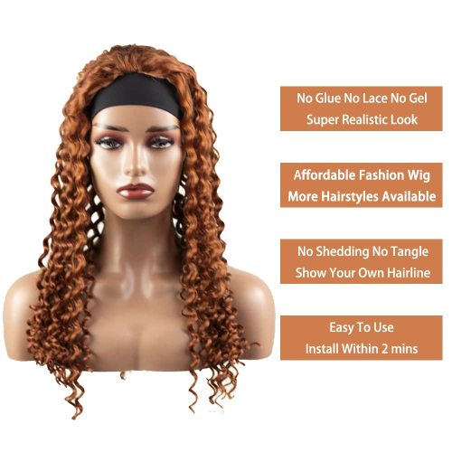 #30 Brown Curly Wigs Headbands Human Hair