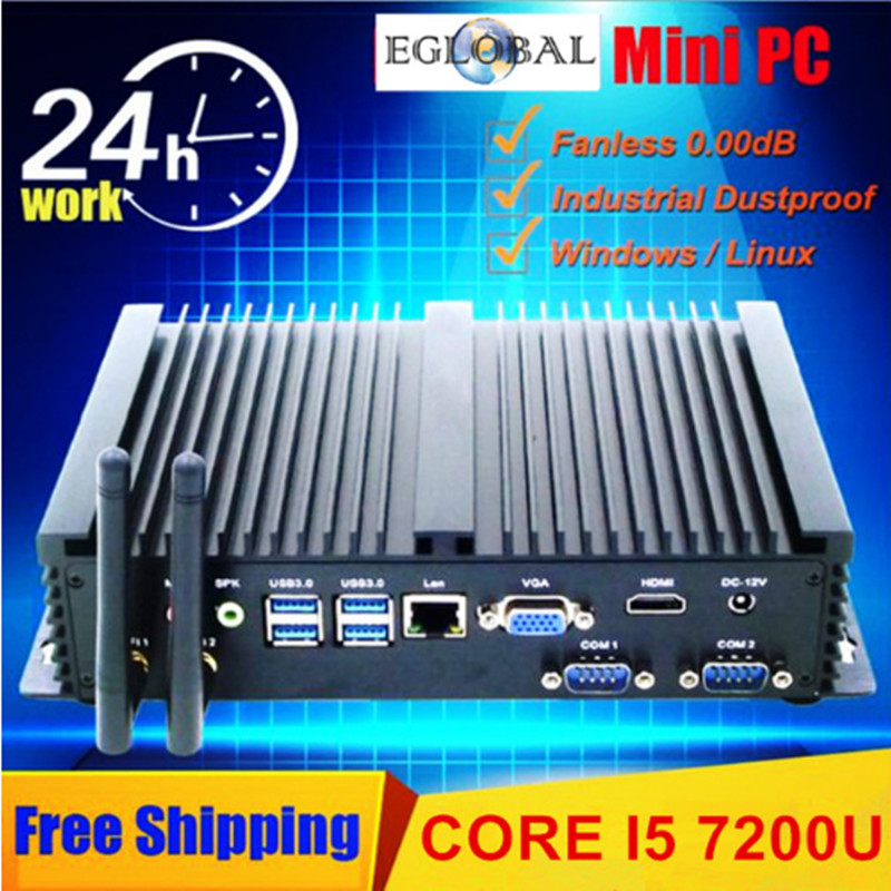 2018 Eglobal Fanless Mini Pc Industrial Computer i5 7200U 4K Ultra HD 3D Blu Ray Windows10 USB 3.0 Minipc Linux 2*RS232 Com