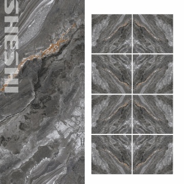 Gold Sand Marble Modern Porcelain Floor Tile - High Gloss Black and White Design 800x800