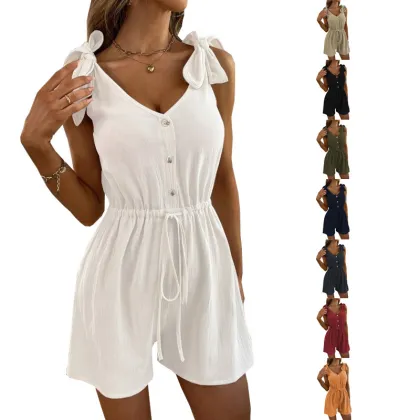 2024 Summer New European and American Solid Color Sleeveless Jumpsuit with Five Quarter Pants