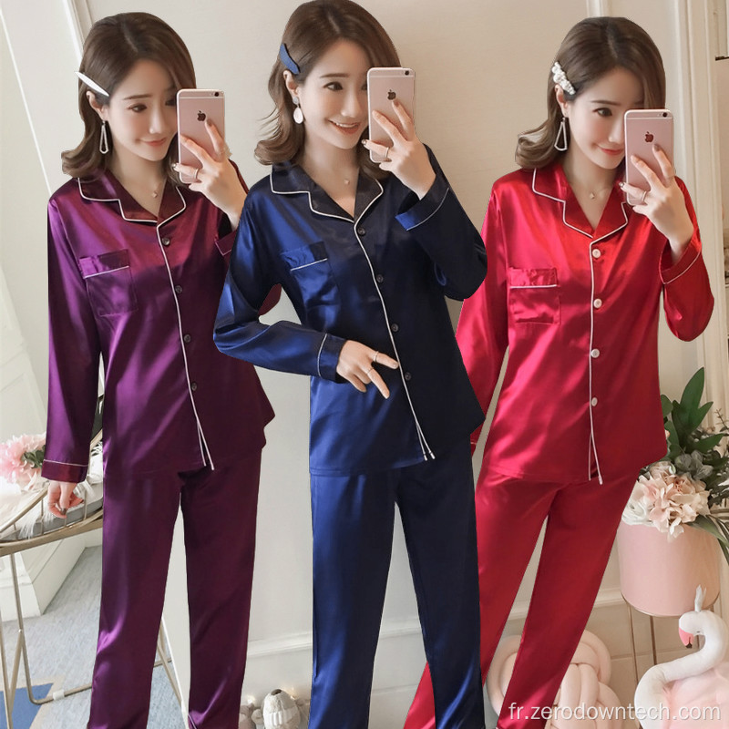 Ensemble de pyjama en satin de soie pour femme Pantalon deux pièces