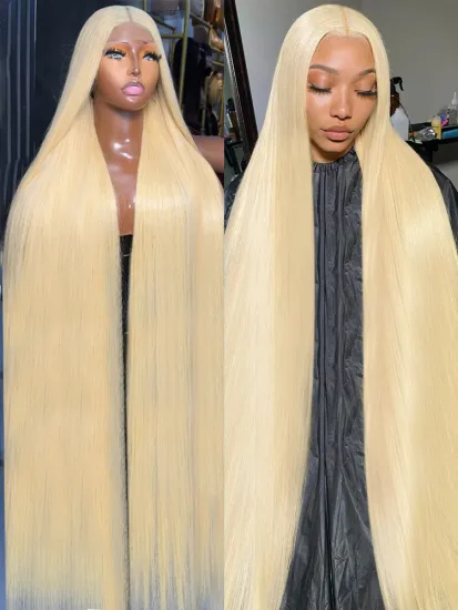 613 Blonde Lace Frontal Wig Human Hair Straight 180% Density 13x4 HD Transparent Lace Front Wigs Lace Closure Wig For Women