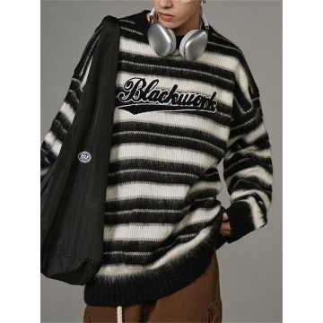 Custom Crew Neck Black And White Striped Sweatshirt