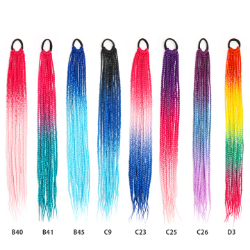 Cheap Price 24inch 12Strands Synthetic Hair Box Braids Hair Extensions Ombre Braided Hair Ponytail With Elastic Band