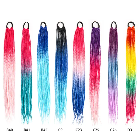 Cheap Price 24inch 12Strands Synthetic Hair Box Braids Hair Extensions Ombre Braided Hair Ponytail With Elastic Band