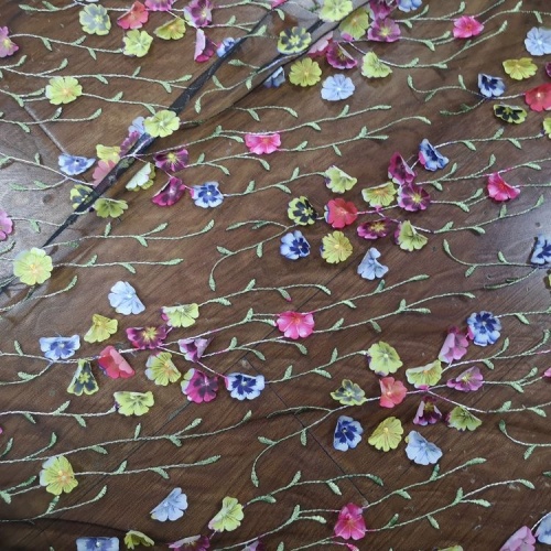 3D Embroidery Lace Fabric 3D Flowers Guipure Embroidery Children Lace Dress Fabric Manufactory