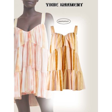 Summer Backless Pink Stripe Print Slip Ladies' Dresses
