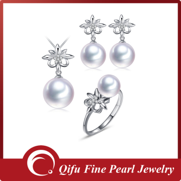 Hot Wholesale Wedding Decoration 18K white Gold Natural Real Southsea Pearl Jewelry Set