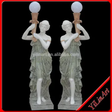 Large Garden Marble Light Statue, Stone Lady Light Statue
