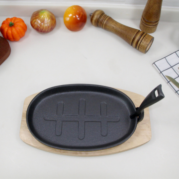 2023 New Wholesale Collection: Cast Iron Flat Bottom Sizzling Plates - Ideal for Steak, Fish, Fajitas & More, Complete with Wood Pan Tray