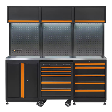 Professional Garage and Workshop Organization: Adjustable Height Heavy Duty Workbench with Steel Frame and Metal Tool Cabinets