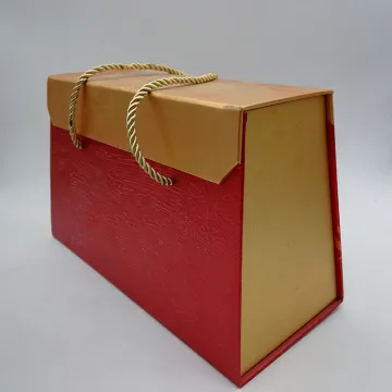 Magnetic Trapezoidal Paper Gold Gift Box With Ribbon
