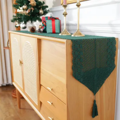 Sage Green Christmas Table Runners and Dining Table Runners for Cabinets: Crochet-Style Decorative Linens