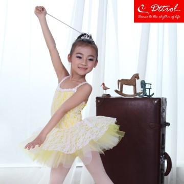 D008006 New model princess yellow sleeveless lace dance dress party