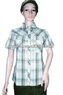 High quality women's short sleeve cotton plaid shirt made in China