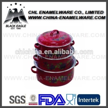 Flower decal printing enamel casserole set with enamel lid
