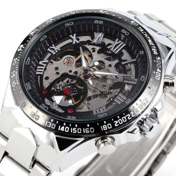 Good Quality Mechanical Skeleton Watches for Men: SLZ46-S Automatic Watch with Silver Stainless Steel Band