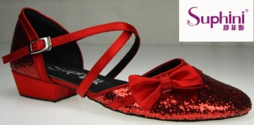Suphini Red Glitter Butterfly Children Kid Girls Dance Shoes