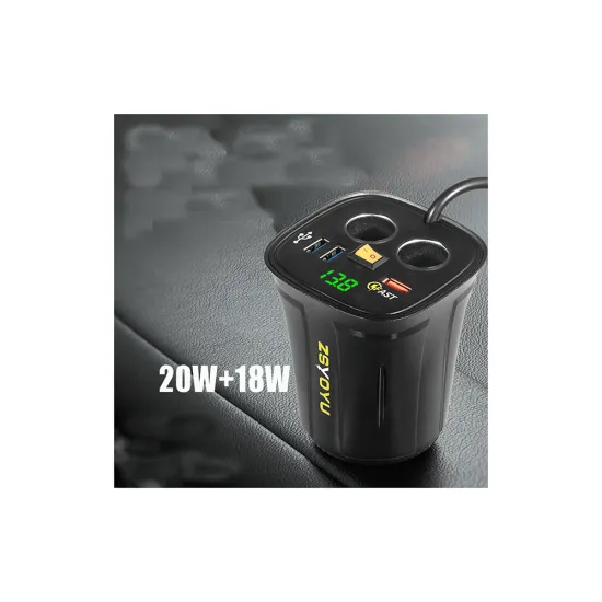 Factory 12V Cigarette Socket 80W Usb Car Charger With Cup Holder Phone Mount 18W Power Outlet Usb