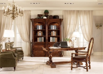 Corner wood bookcase with study / bookcase with glass doors model