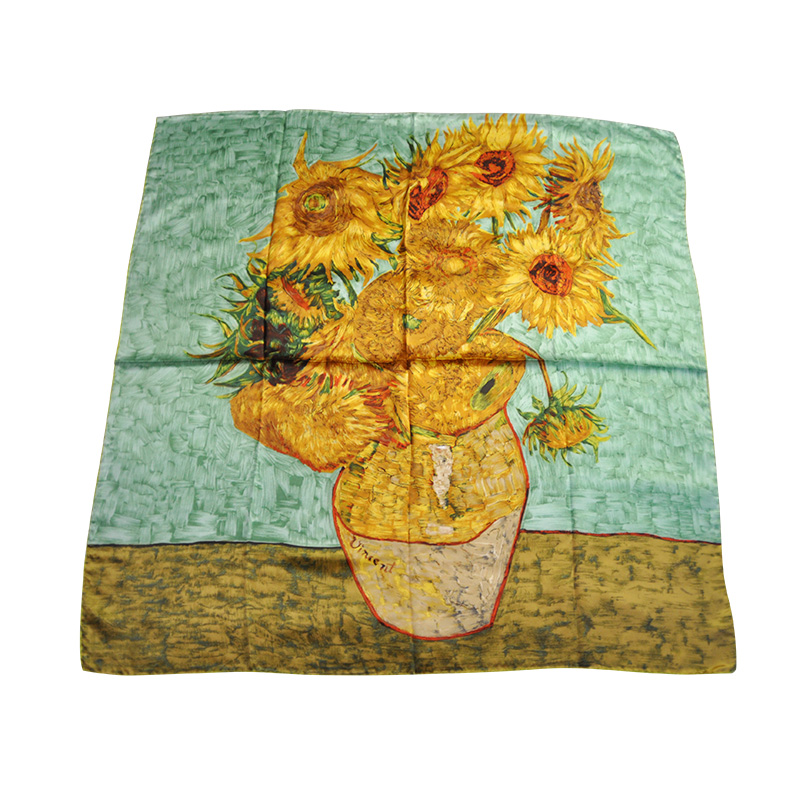 Pure Silk Sunflower Painting Satin Scarf