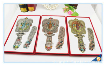 Castle design Handle Mirrors Delicate Metal Hand Cosmetic Mirrors Handle Mirror with Comb Set Hand Held Mirrors