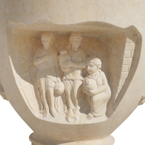 Antique Carved Stone Urn Pair Ornate Relief Garden