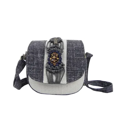 Handmade Woven Linen Peking Opera Mask Crossbody Bag