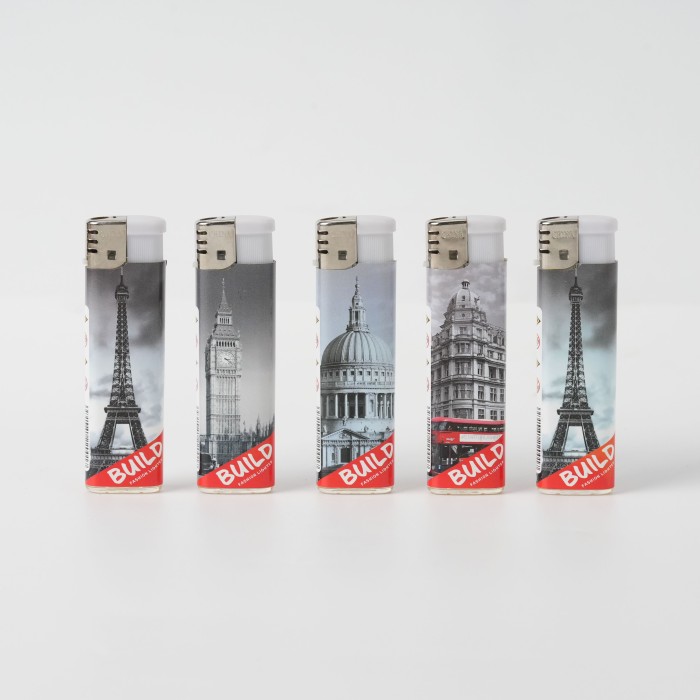 Cenário de arquitetura europeia e americana impresso isqueiro eletrônico