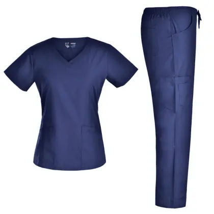 Nursing Scrubs Set V Neck Top CargoPants Doctor Medical Uniforms