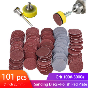 100pcs 1 Inch/25mm Sanding Discs Pad Sander Disk Kit with 1/8