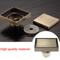 Retro Brass Shower Drain Bathroom Floor Drain Tile Insert Square Anti-odor Floor Waste Grates Strainer Balcony Toilet Bathtub