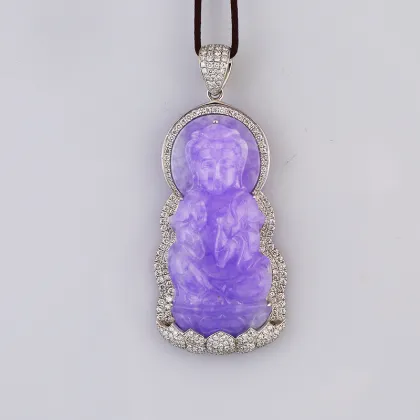 Natural A Grade Jadeite Blue Water Guanyin S925 Silver Luxury Pendant