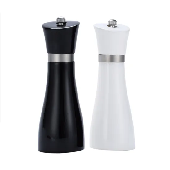 Wooden pepper mill with metal ring