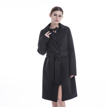 Black striped cashmere overcoat with belt