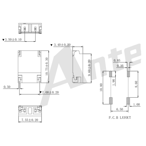 BHS3.50 mm SMT 90 ° Wafe Connector Series AW3501SR-02P