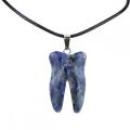 Sodalite Tooth Necklace for Women Men Handmade Craved Stone Teeth