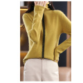 Woolen knit pullover with hem and pile neck