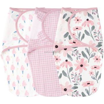 Light Pink Plaid Floral Baby Swaddle Blanket with Lace for Newborns