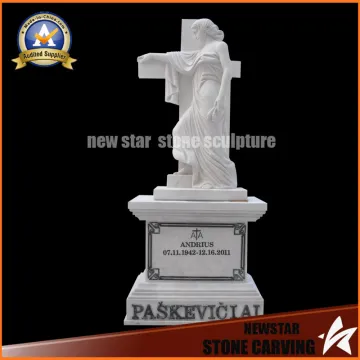 White Headstone Cross with Angle Granite Monument Stone Graveyard