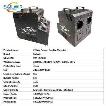 Sailwin 2000W RGB LED Bubble Fog Machine with Remote for Disco Parties
