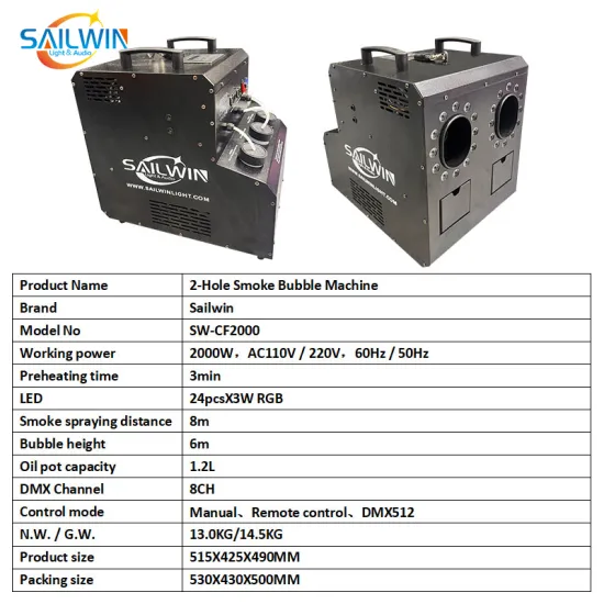 Sailwin 2000W RGB LED Bubble Fog Machine with Remote for Disco Parties