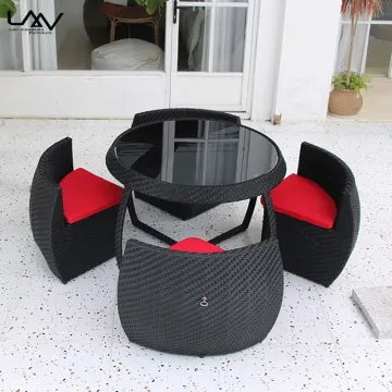 Modern Garden Dining Set - Aluminum Frame Rattan Chairs for Beach Villa and Cafe