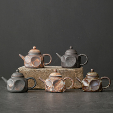 Vintage Japanese Style Rough Pottery Teapot for Kung Fu Tea Brewing