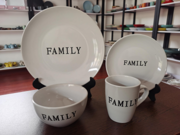 White lettering family ceramic tableware set