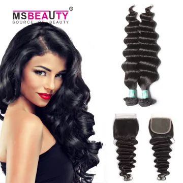 3 Bundles Curly Loose Deep Wave with 4x4 Lace Closure 10A Grade Remy Unprocessed Virgin Indian Hair Human Hair with Closure