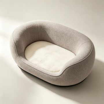 Premium Oval Dog Bed | Minimalist Luxury Pet Sofa | Soft Wool-Like Fabric | Light Gray with Ivory Lining | Matte Black Metal Tri