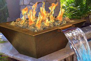 Weathering steel fire pit with water