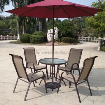 Lightweight Outdoor Aluminum Sling Patio Furniture Set - 3-5 Pcs Glass Table & Stackable Chair